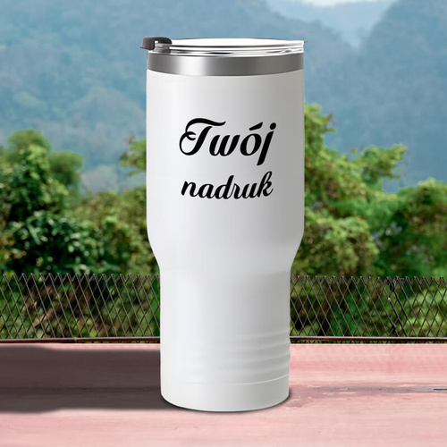 Biały kubek termiczny z pokrywką 650 ml z Twoim nadrukiem