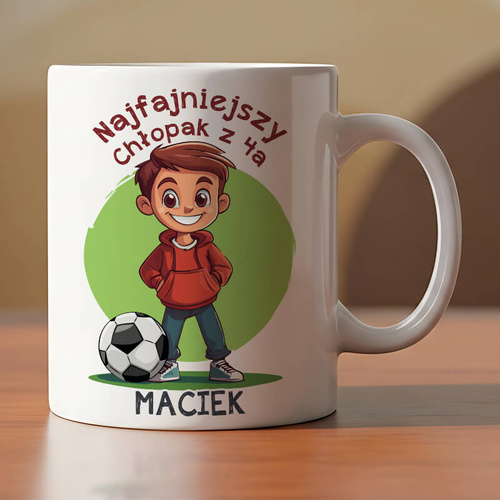 Kubek z imieniem prezent na Dzień Chłopaka - Chłopak z piłką nożną