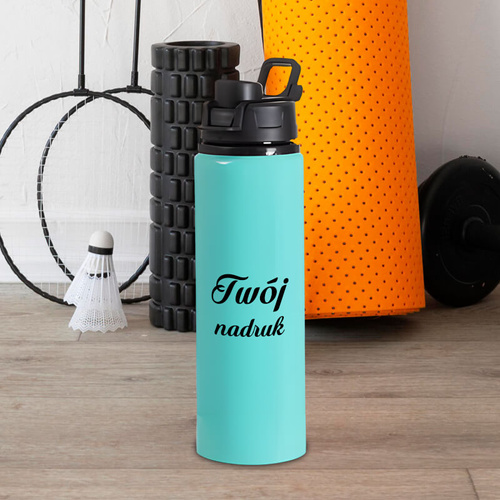 Miętowa metalowa butelka 750 ml  z uchwytem - z Twoim nadrukiem