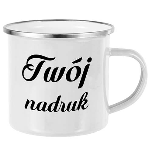 kubek emaliowany biały z nadrukiem