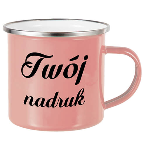 kubek emaliowany koralowy z nadrukiem