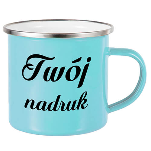 kubek emaliowany miętowy z nadrukiem