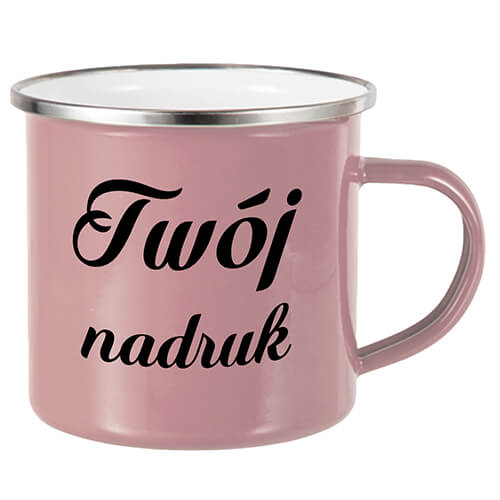 kubek emaliowany różowy z nadrukiem