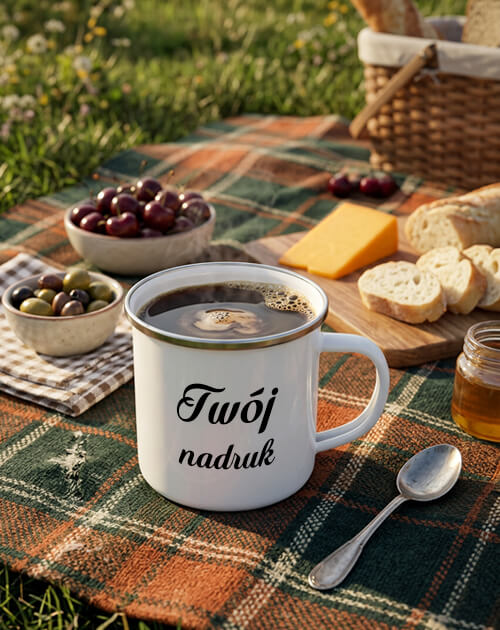kubek emaliowany z nadrukiem na piknik
