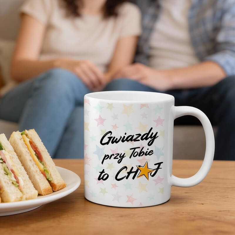 Śmieszny kubek z nadrukiem - Gwiazdy przy Tobie to CH⭐J