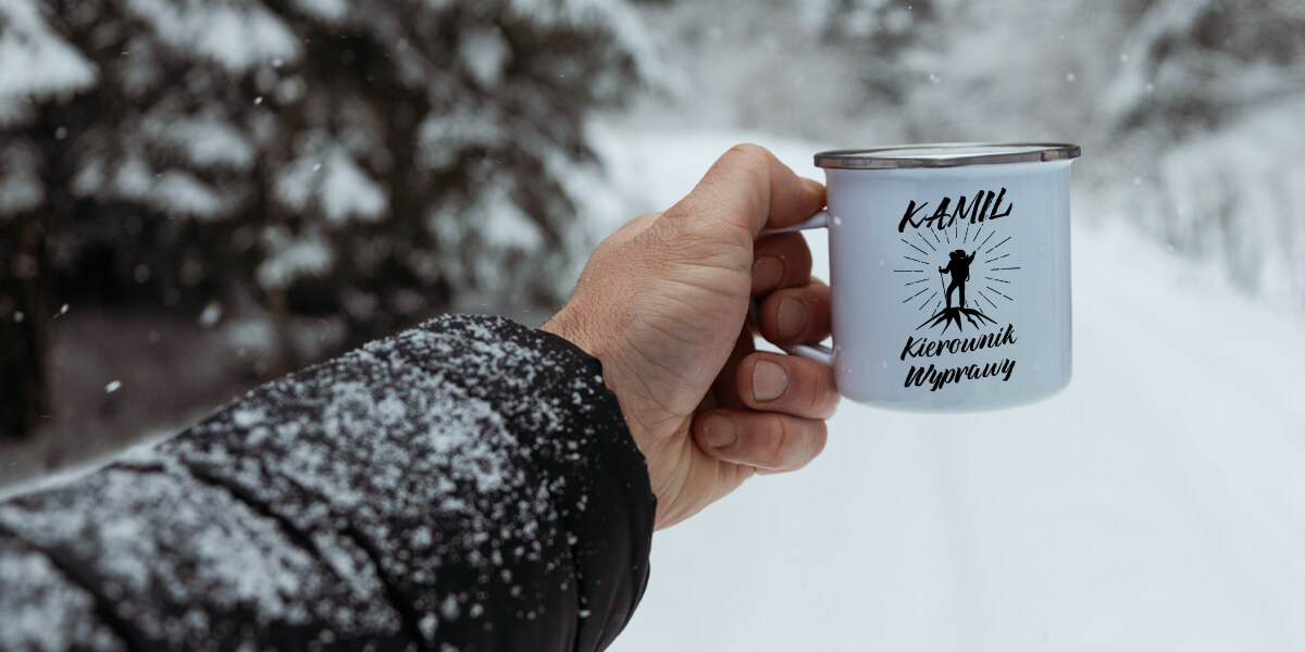 Kubek emaliowany z nadrukiem