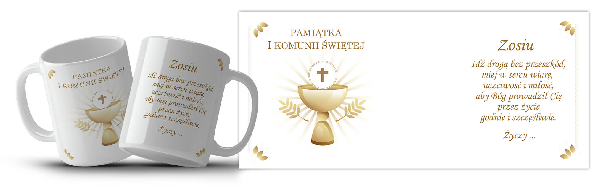 Kubek na komunie z imieniem i życzeniami - Pamiątka Pierwszej Komunii