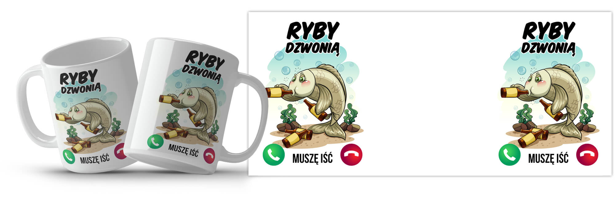 Śmieszny kubek dla wędkarza - Ryby dzwonią - Muszę iść