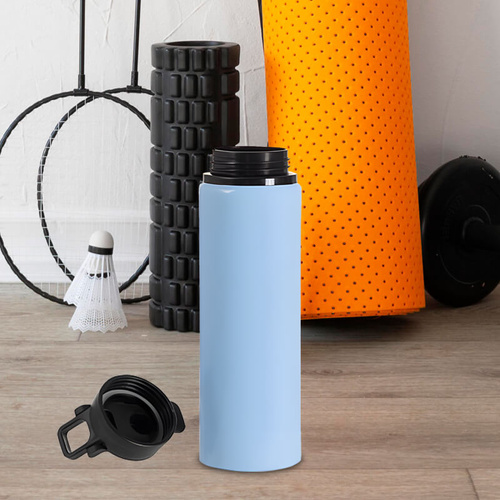 Błękitna metalowa butelka 750 ml  z uchwytem - z Twoim nadrukiem