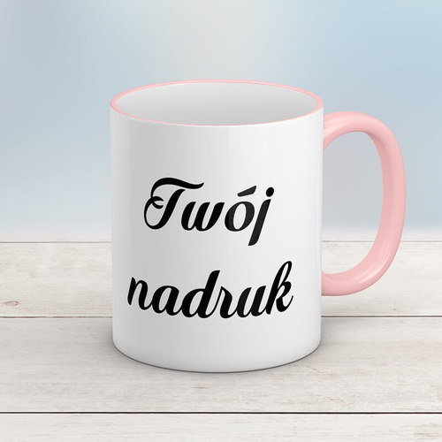 Kubek CLASSIC z różowym uszkiem i rantem z Twoim nadrukiem