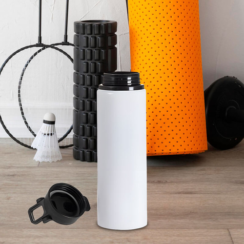 Biała metalowa butelka 750 ml  z uchwytem - z Twoim nadrukiem