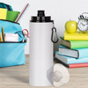Biały bidon 850 ml z Twoim nadrukiem czarny karabińczyk