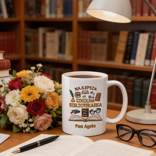Kubek z imieniem dla szkolnej bibliotekarki