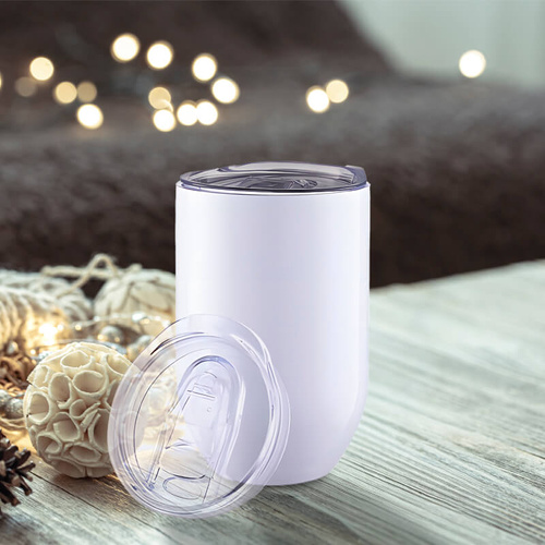 Biały kubek do wina z metalu 360 ml z Twoim nadrukiem