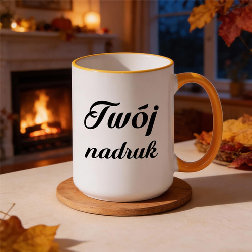 Duży kubek XXL z pomarańczowym uszkiem z Twoim nadrukiem