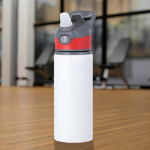 Biały bidon 650 ml z Twoim nadrukiem czerwona wstawka