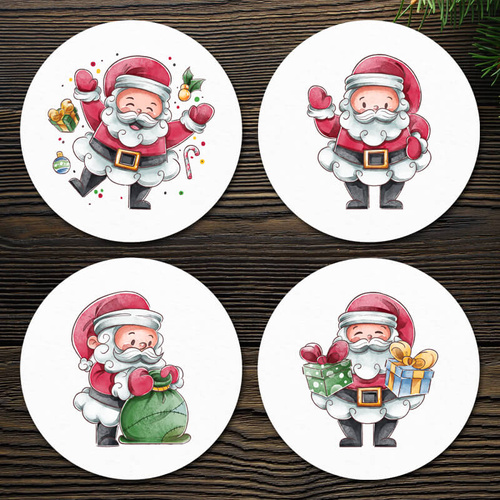 Zestaw 4 świątecznych podkładek pod kubek - Mikołaj