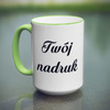 Duży kubek XXL z jasnozielonym uszkiem i rantem z Twoim nadrukiem