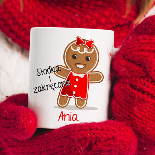 Świąteczny kubek z imieniem - Pierniczek - dla Niej