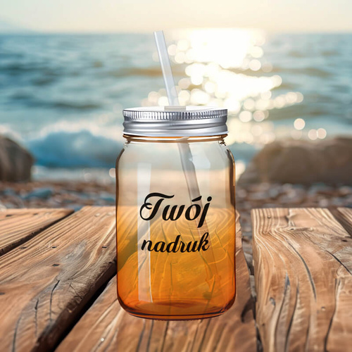 Szklanka Mason Jar z Twoim nadrukiem ze szkła z pomarańczowym dnem