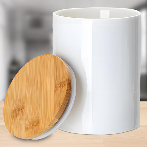 Pojemnik ceramiczny 750 ml z drewnianą bambusową przykrywką z Twoim nadrukiem