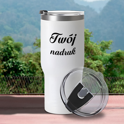 Biały kubek termiczny z pokrywką 650 ml z Twoim nadrukiem