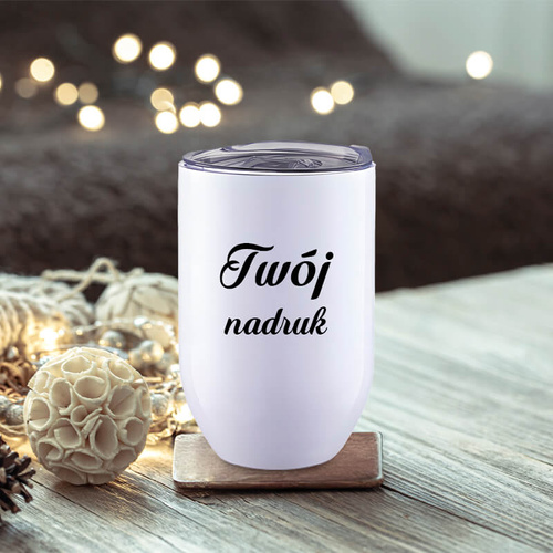 Biały kubek do wina z metalu 360 ml z Twoim nadrukiem