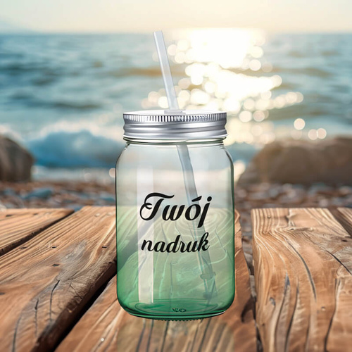 Szklanka Mason Jar z Twoim nadrukiem ze szkła z zielonym dnem
