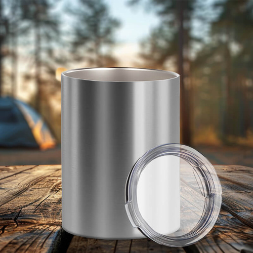 Kubek srebrny metalowy 400 ml z pokrywką z Twoim nadrukiem
