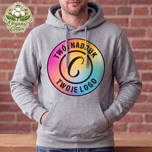Bluza z kapturem Organic Cotton jasnoszara z Twoim nadrukiem - Kangaroo