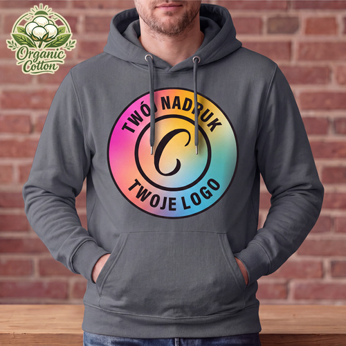 Bluza z kapturem Organic Cotton ciemnoszara z Twoim nadrukiem - Kangaroo