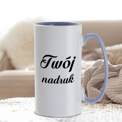 Biały kubek jasnofioletowe ucho i wnętrze 380 ml z Twoim nadrukiem