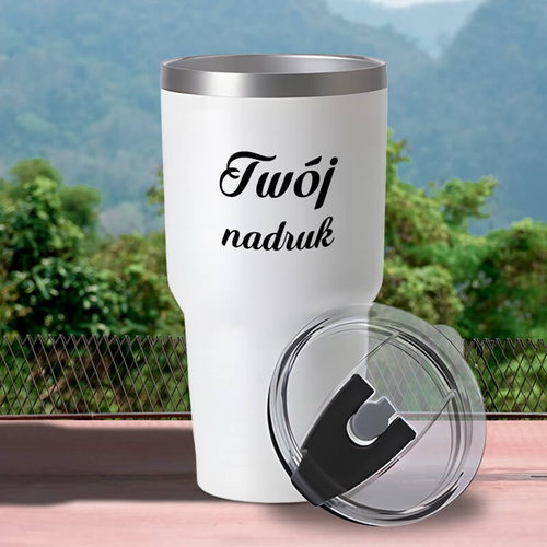 Biały kubek termiczny z pokrywką 900 ml z Twoim nadrukiem