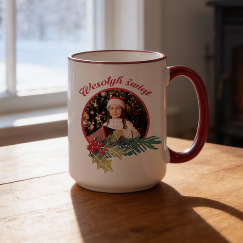 Duży kubek XXL z bordowym uszkiem z Twoim nadrukiem