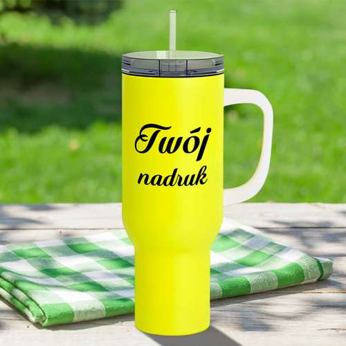 Matowy kubek podróżny 1200 ml neonowy żółty z Twoim nadrukiem