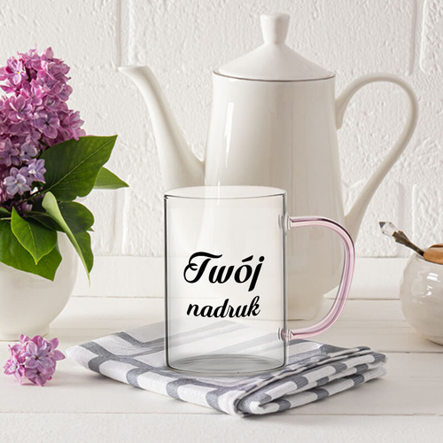 Kubek szklany 360 ml różowe uszko z Twoim nadrukiem