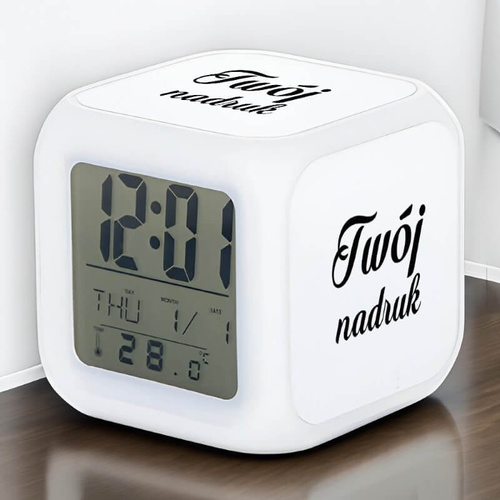 Cyfrowy zegar biurkowy zmieniający kolor - z Twoim nadrukiem