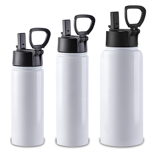 Biały metalowy bidon 650 ml składana rączka - z Twoim nadrukiem