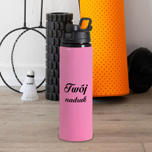 Różowa metalowa butelka 750 ml  z uchwytem - z Twoim nadrukiem