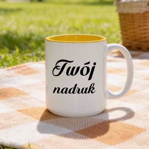 Duży kubek XXL z żółtym wnętrzem z Twoim nadrukiem