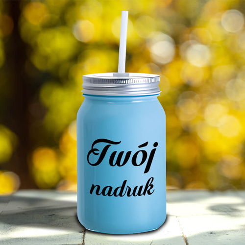 Szklanka Mason Jar z Twoim nadrukiem ze szkła niebieska
