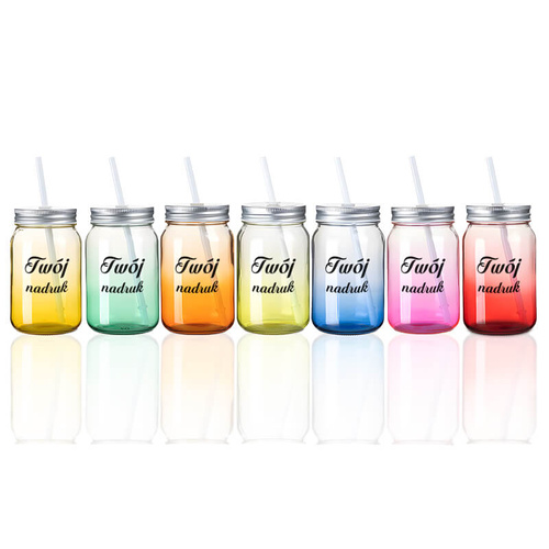 Szklanka Mason Jar z Twoim nadrukiem ze szkła z zielonym dnem 
