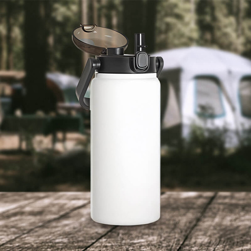 Biała butelka metalowa outdoor 1250 ml z Twoim nadrukiem