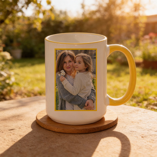 Duży kubek XXL z żółtym uszkiem i rantem z Twoim nadrukiem