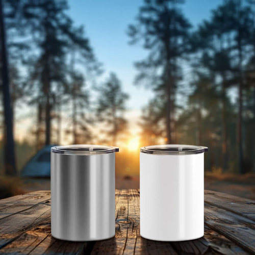 Kubek biały metalowy 300 ml z pokrywką z Twoim nadrukiem