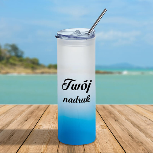 Kubek z matowego szkła błękitny gradient - z Twoim nadrukiem