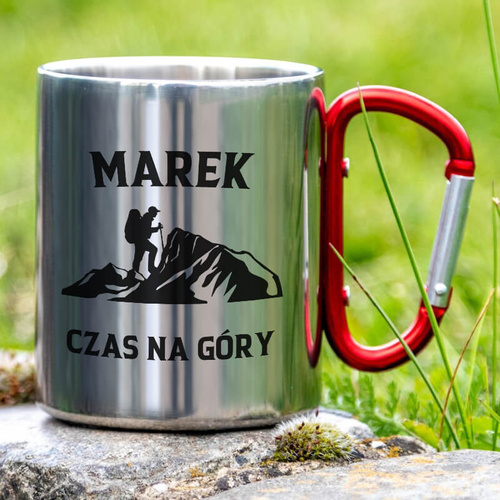 Kubek z karabińczykiem z  imieniem - Czas na góry - dla mężczyzny