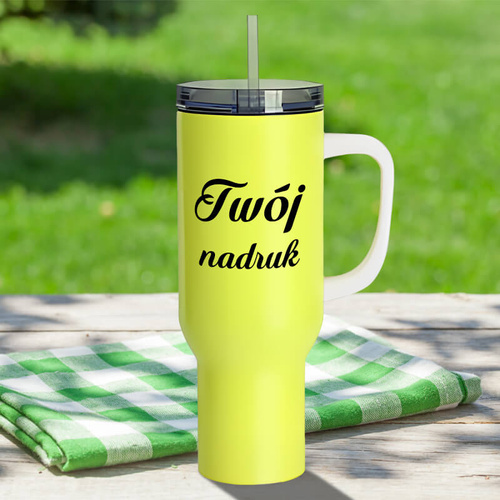 Kubek podróżny 1200 ml neonowy żółty z Twoim nadrukiem 