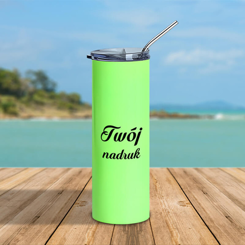 Kubek ze słomką 600 ml podwójne ścianki neonowy zielony - z Twoim nadrukiem