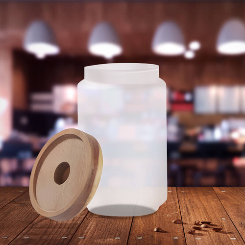 Pojemnik szklany 750 ml z drewnianą przykrywką z Twoim nadrukiem